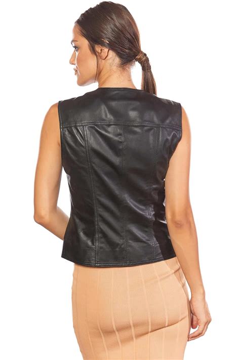 oversized black vest|womens black leather vest.